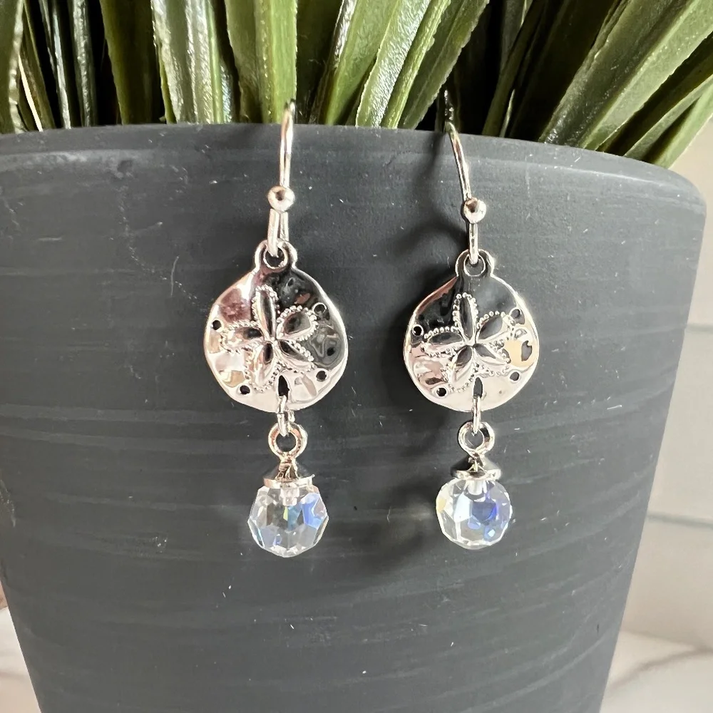 Swarovski Crystal Silver Dollar and Clear Crystal Dangle Earrings - Picture 1 of 4